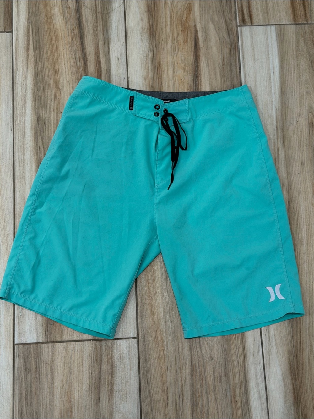 Hurley Men's Teal Swim Board Shorts with Black Drawstring